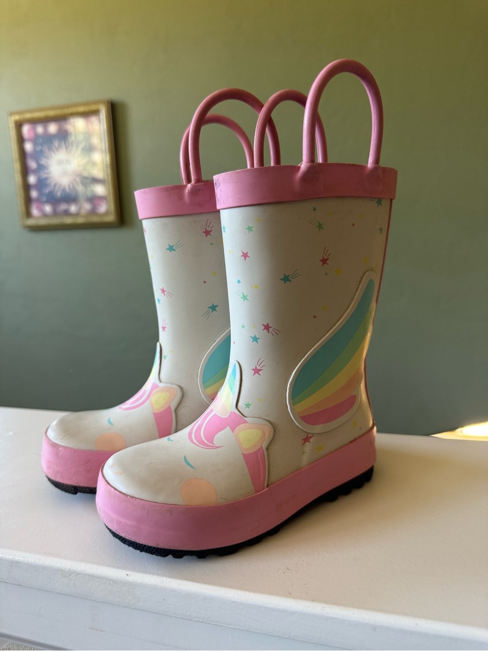 Cat & Jack Pink and Cream Unicorn Wing Kids Rain Boots